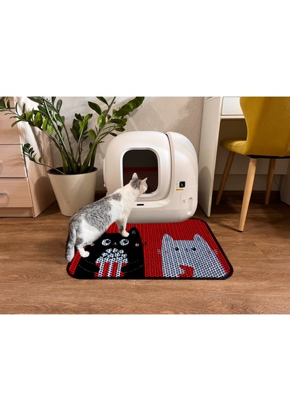 Büyük Boy Elekli Tuvalet Önü Desenli Kedi Kumu Paspası 60 x 80 cm