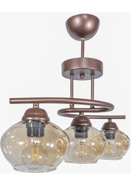 Fuji Modern Dekoratif Kahverengi Bal Camlı Salon - Mutfak - Yatak Odası 3 Lü Avize