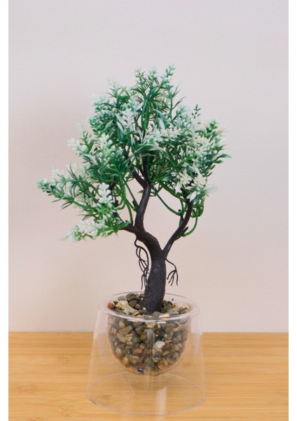 Dekoratif Çift Cıdar Saksılı Yapay Lavanta Çiçeği Beyaz 25 cm EVA-5855 C1-1-423