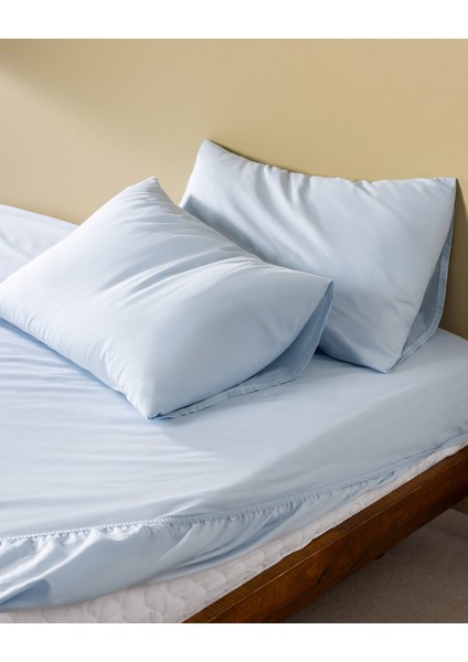 Manon Çift Kişilik %100 Pamuk Ranforce Lastikli Çarşaf Takımı - Açık Mavi