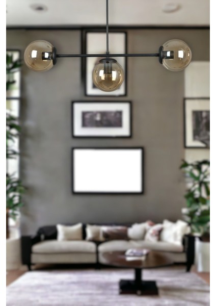 Neron Özel Tasarım Esiyah Renk Globe Bal Camlı Salon - Mutfak - Yatak Odası 3'lü Avize modelleri