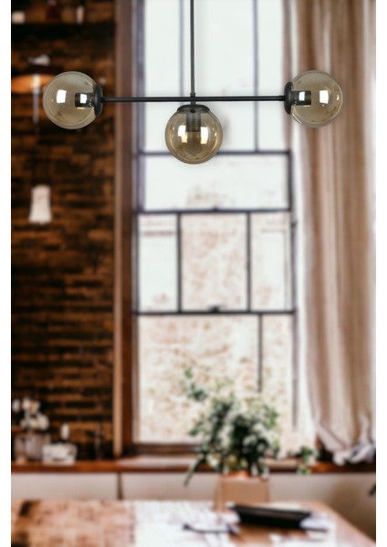 Neron Özel Tasarım Esiyah Renk Globe Bal Camlı Salon - Mutfak - Yatak Odası 3'lü Avize indirimleri