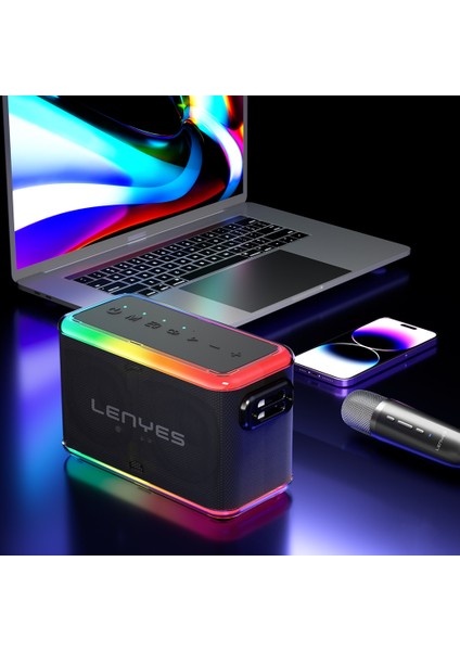 S834 Rgb LED Işıklı Bluetooth Speaker Hoparlör ve Karaoke Bluetooth Mikrofon Siyah