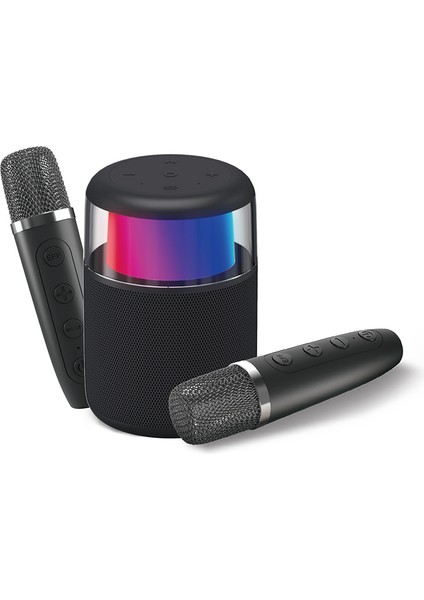 S217 Rgb Işıklı Karaoke Mikrofonlu Bluetooth Speaker Hoparlör V5.3 Siyah