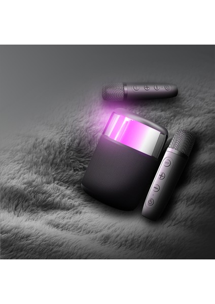 S217 Rgb Işıklı Karaoke Mikrofonlu Bluetooth Speaker Hoparlör V5.3 Siyah