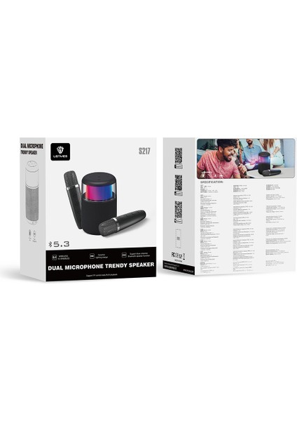 S217 Rgb Işıklı Karaoke Mikrofonlu Bluetooth Speaker Hoparlör V5.3 Siyah