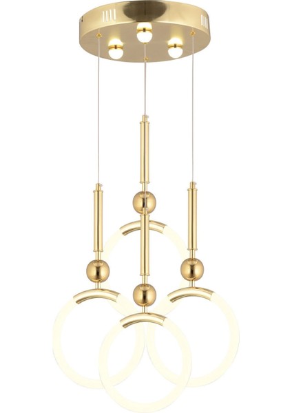 Struer 4'lü Yuvarlak Gold Ledli Modern Koridor, Yatak Odası Salon Sarkıt LED Avize