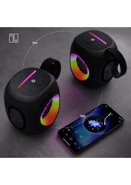 S864 Rgb Işıklı Taşınabilir Tws Bluetooth Speaker Hoparlör V5.3 Siyah
