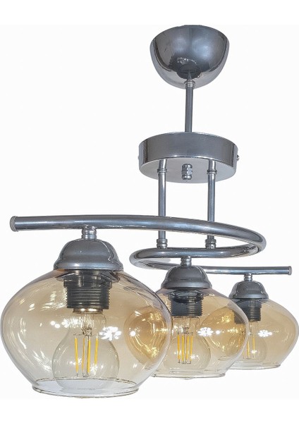 Fuji Modern Dekoratif Krom Renk 3 Lü Avize Salon - Mutfak - Yatak Odası