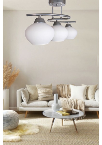 Fuji Modern Dekoratif Krom Renk 3 Lü Avize Salon - Mutfak - Yatak Odası