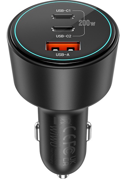 WI-QC026 Starship Serisi Dual Type-C + Usb-A Portlu Araç Şarj Aleti 200W Siyah