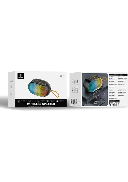 S212 Su Geçirmez Rgb Işıklı Askılı Taşınabilir Kablosuz Bluetooth Hoparlör V5.3 Siyah