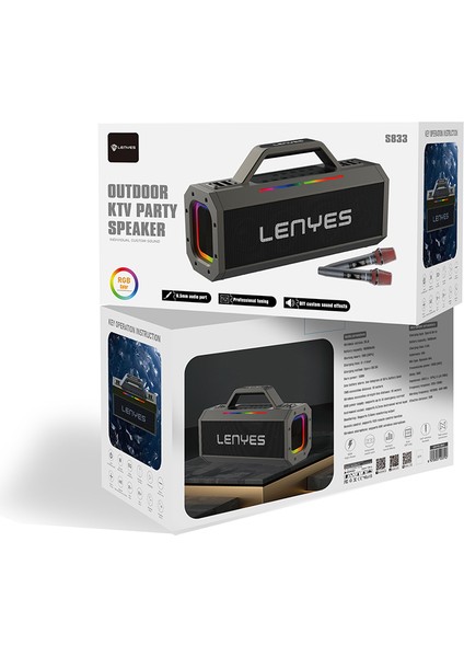 S833 Rgb LED Işıklı Bluetooth Speaker Hoparlör ve Karaoke Bluetooth Mikrofon V5.0 Siyah