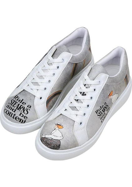 Kadın Vegan Deri Gri Sneakers - Rider Woman Tasarım