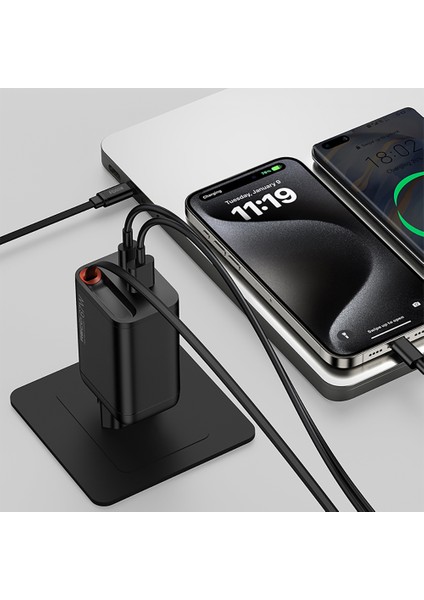 RC103E Gan Teknolojili Şarj Başlığı Usb-A To Type-C Pd 67W Type-C Kablolu Şarj Seti Siyah