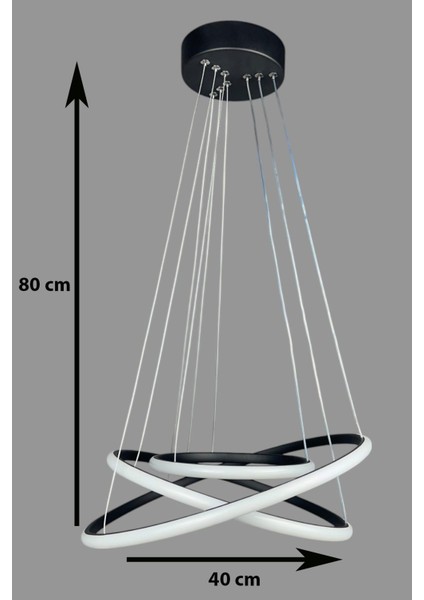 Rings Modern Tasarım Siyah Renk - Yatak Odası - Salon - Çocuk Odası - Mutfak Beyaz LED 3 Lü Avize fiyatları