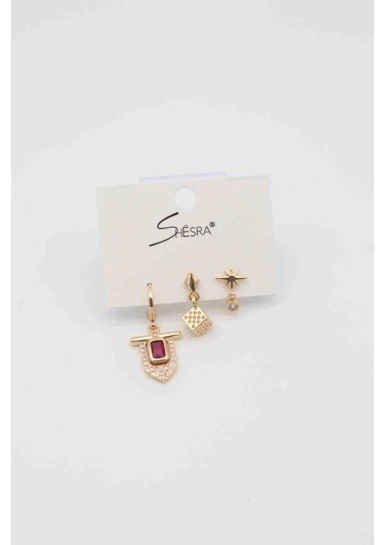 Shesra Bordo Taş Detaylı Küpe