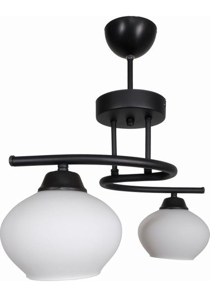 Fuji Modern Dekoratif Siyah Renk Camlı 2li Avize Salon - Mutfak - Yatak Odası