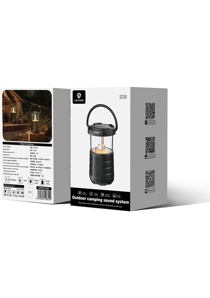 S230 Kamp Gece Lambalı Bluetooth Speaker Hoparlör V5.3 Siyah