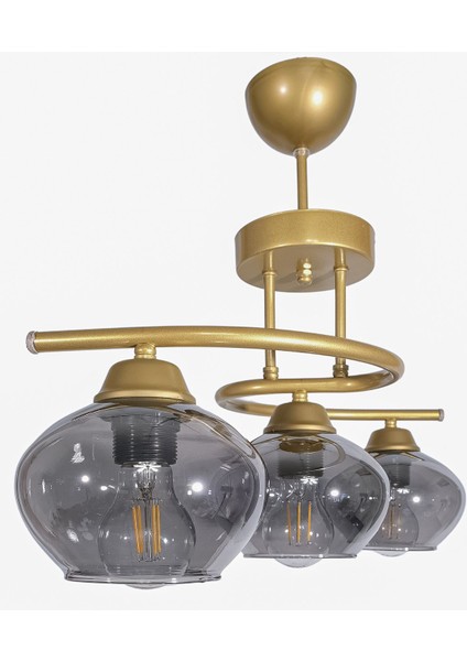 Fuji Modern Dekoratif Eskitme Renk Camlı 3 Lü Avize Salon - Mutfak - Yatak Odası