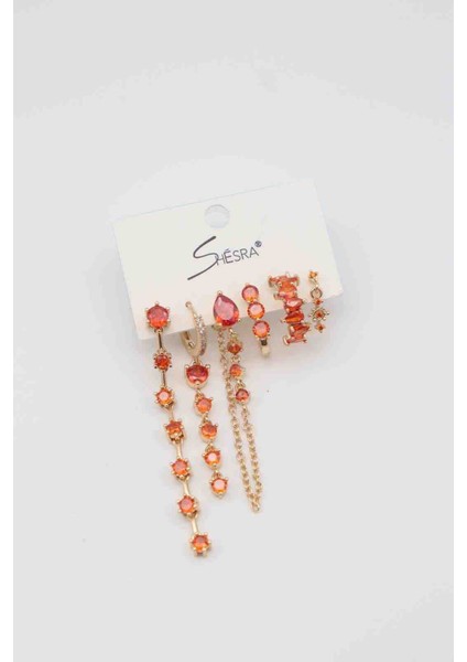 Shesra Çoklu Turuncu Taşlı Çelik Küpe