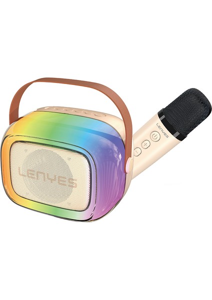 S228 Rgb Işıklı Askılı Mikrofonlu Bluetooth Speaker Hoparlör V5.3 Bej