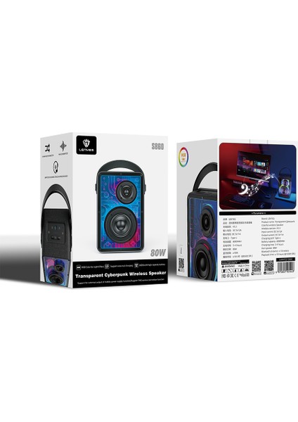 S860 Rgb Işıklı Taşınabilir Bluetooth Speaker Hoparlör V5.3 Siyah