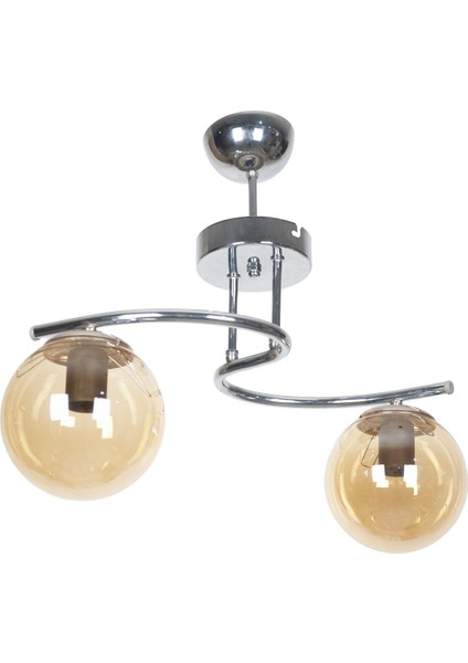 Linda Modern Tasarım Krom Renk Bal Camlı Salon - Mutfak - Yatak Odası 2 Li Avize