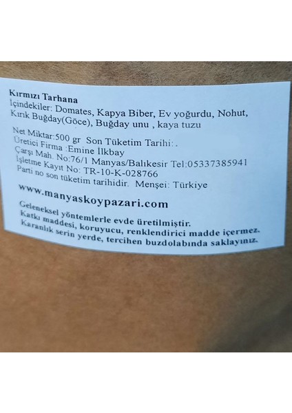 Doğal Katkısız Ev Yapımı Kırmızı Köy Tarhanası 500 gr fiyatları