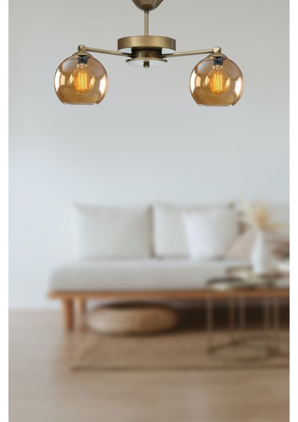 Topaç Modern Eskitme Renk Gövde Balcam Salon - Mutfak - Yatak Odası 2 Li Avize