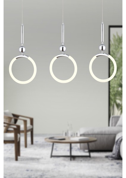 Struer 3'lü Sıralı Krom Ledli Modern Koridor, Yatak Odası Salon Sarkıt LED Avize
