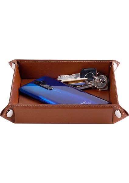 Masaüstü Organizer Düzenleyici Deri Dekoratif Sepet Kare Desktop Organizer Rainbow Vegan 16,5X16,5 cm