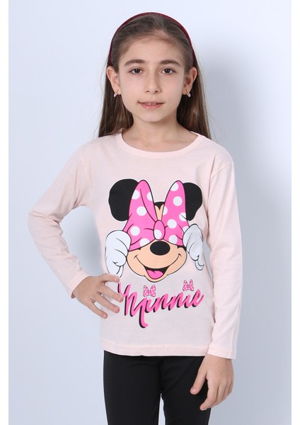 Kız Çocuk Uzun Kollu Tshirt 4 Mevsim Baskılı Bisiklet Yaka C43