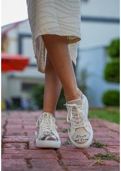 Kadın Vegan Deri Bej Sneakers - Bloom And Grow Tasarım fiyatları