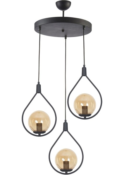 Deco Modern Tasarım Siyah Renk Bal Camlı Salon - Mutfak - Yatak Odası 3 Lü Avize