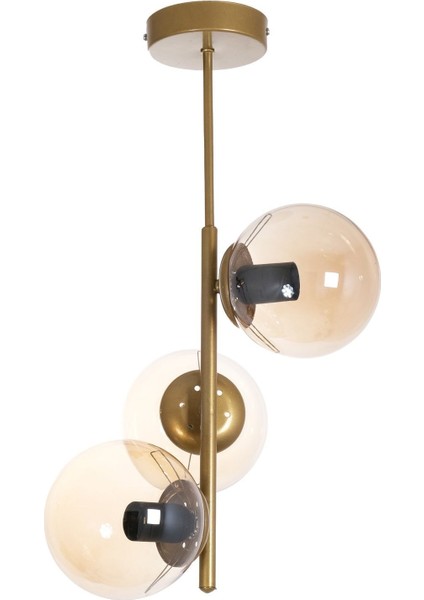 Sarmaşık Modern Lüks Tasarım Eskitme Renk Kasa Bal Camlı Salon - Mutfak - Yatak Odası 3 Lü Avize