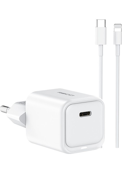 RC65E Hızlı Şarj Başlığı Type-C To Lightning Pd 20W Kablolu Şarj Seti Beyaz