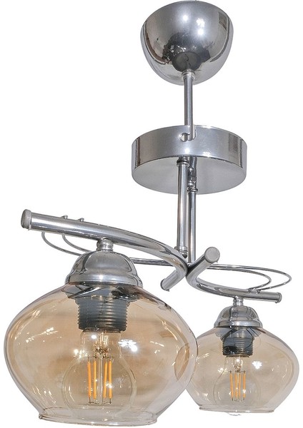 Rengin Modern Krom Renk 2 Li Camlı Avize Salon - Mutfak - Yatak Odası