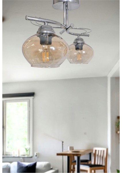 Rengin Modern Krom Renk 2 Li Camlı Avize Salon - Mutfak - Yatak Odası fiyatları