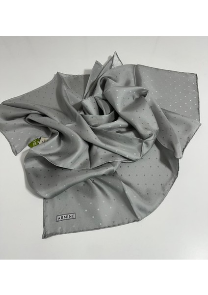 % 100 Saf Ipek - Jakar Puantiye Ipek Eşarp (Twill Ipek)- 0001D12