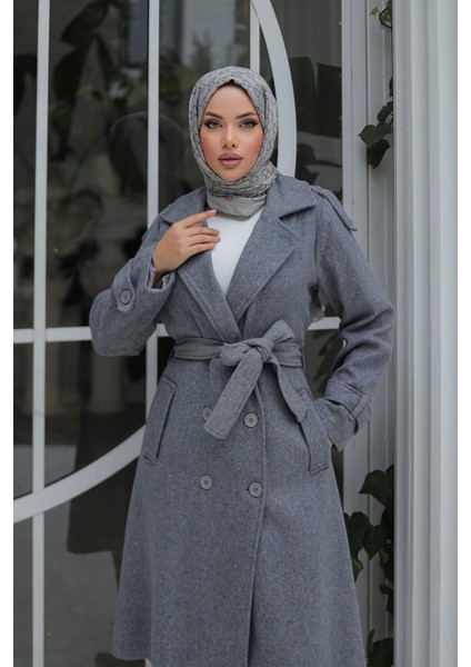 Apolet Detaylı Kaşe Kaban Gri