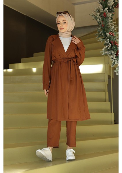 Ay Parça Detaylı Takım Kahverengi modelleri