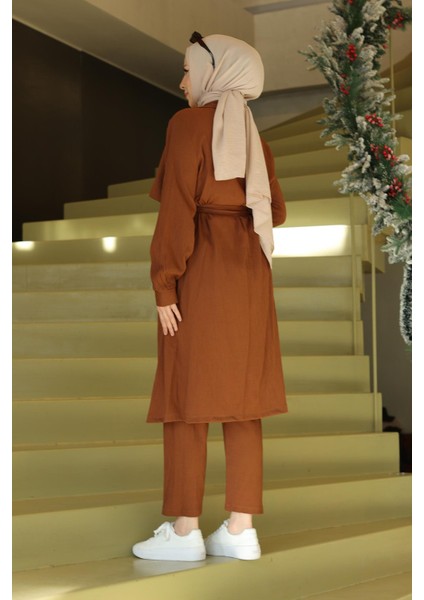 Ay Parça Detaylı Takım Kahverengi indirimleri