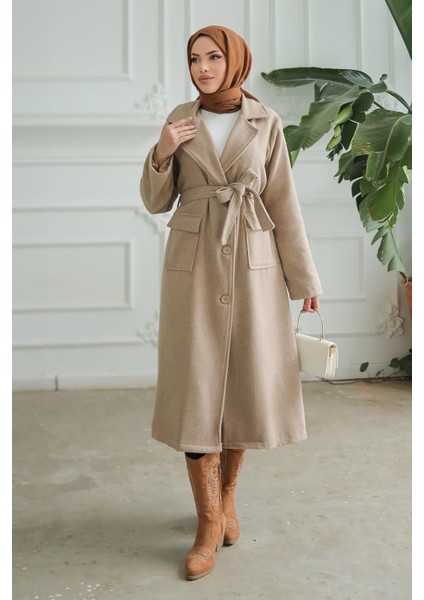 Kapak Detaylı Kaşe Kaban Vizon