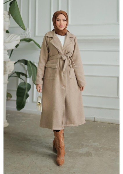 Kapak Detaylı Kaşe Kaban Vizon modelleri