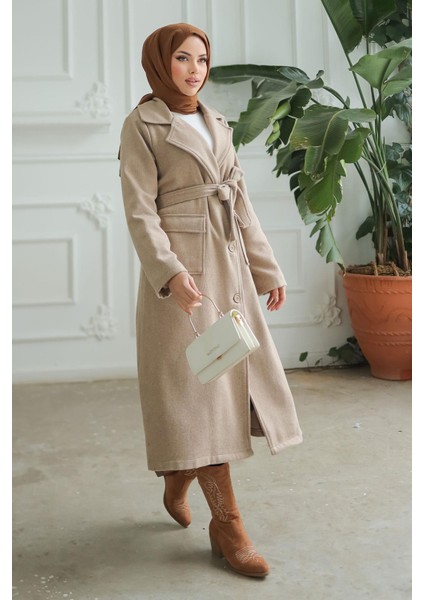 Kapak Detaylı Kaşe Kaban Vizon indirimleri