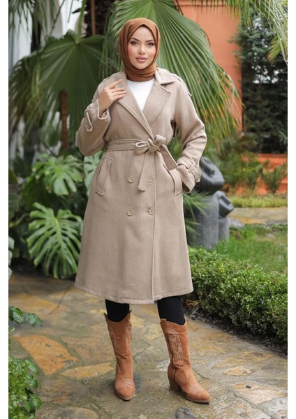 Apolet Detaylı Kaşe Kaban Vizon