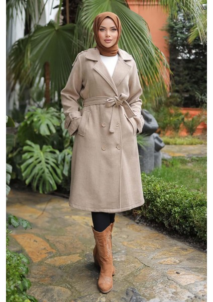 Apolet Detaylı Kaşe Kaban Vizon indirimleri