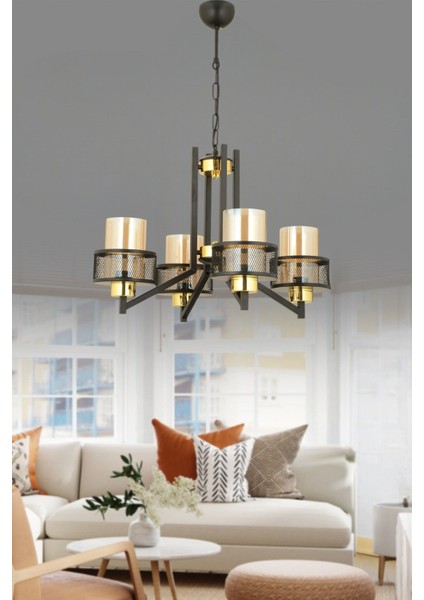Sarp 4 Lü Modern (Siyah Gold) Bal Camlı Salon Yatak Odası Mutfak Genç Odası Avize