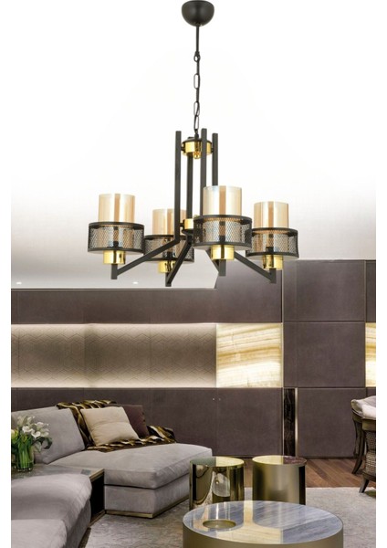 Sarp 4 Lü Modern (Siyah Gold) Bal Camlı Salon Yatak Odası Mutfak Genç Odası Avize